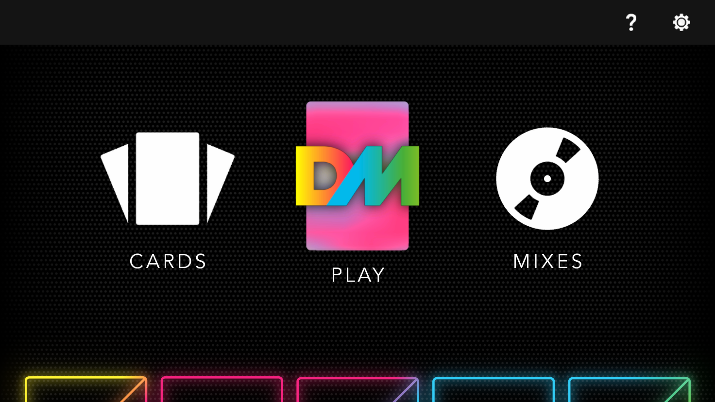 DropMix app main menu showing Cards, Play, and Mixes options