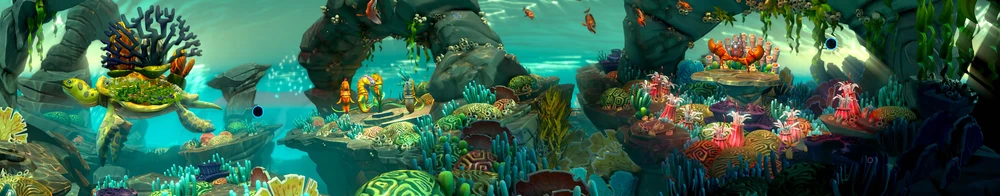 Fantasia underwater realm with vibrant coral reefs, tropical fish, and colorful aquatic life