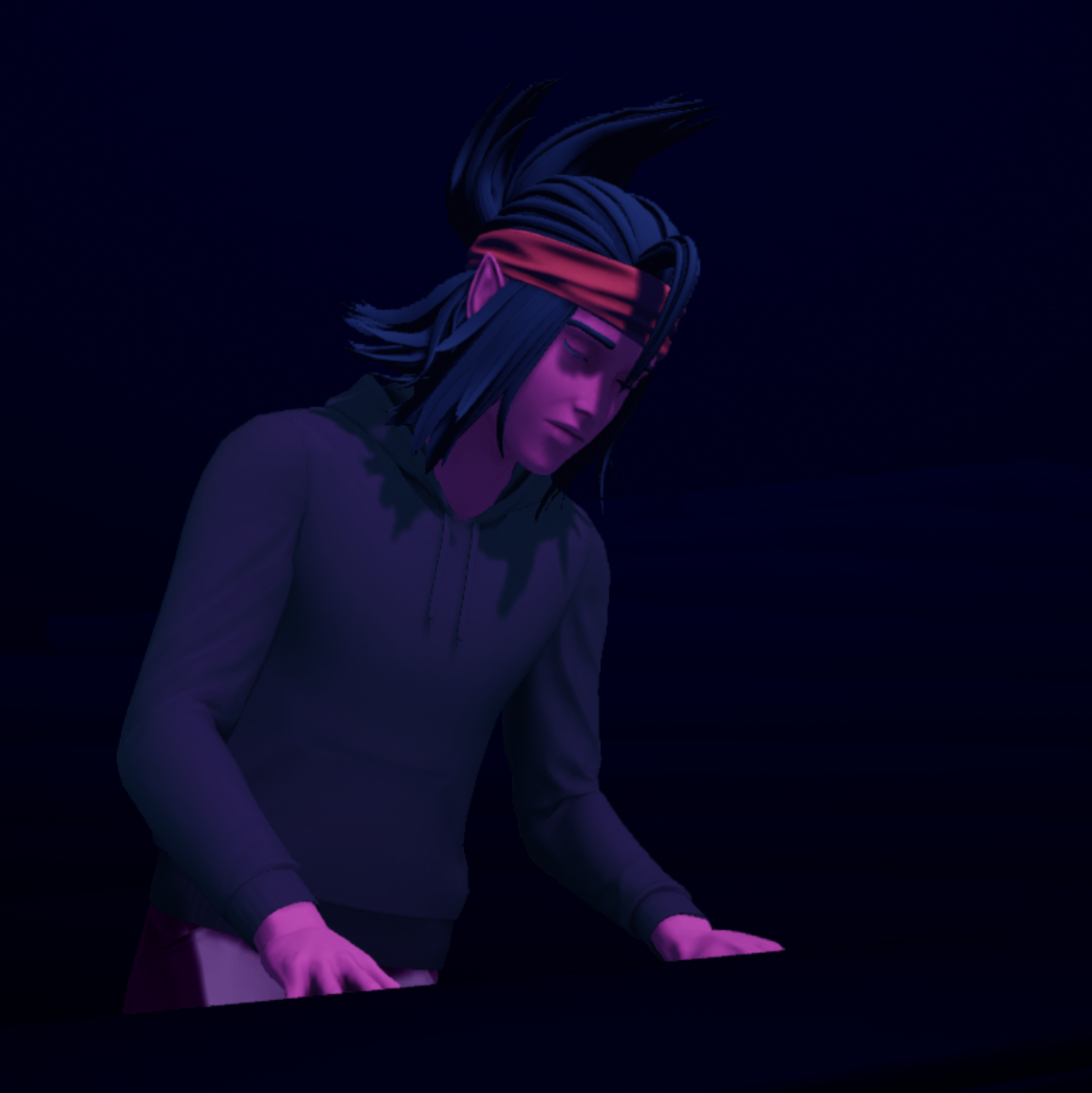 Teflon Sega character with headphones and pink highlights